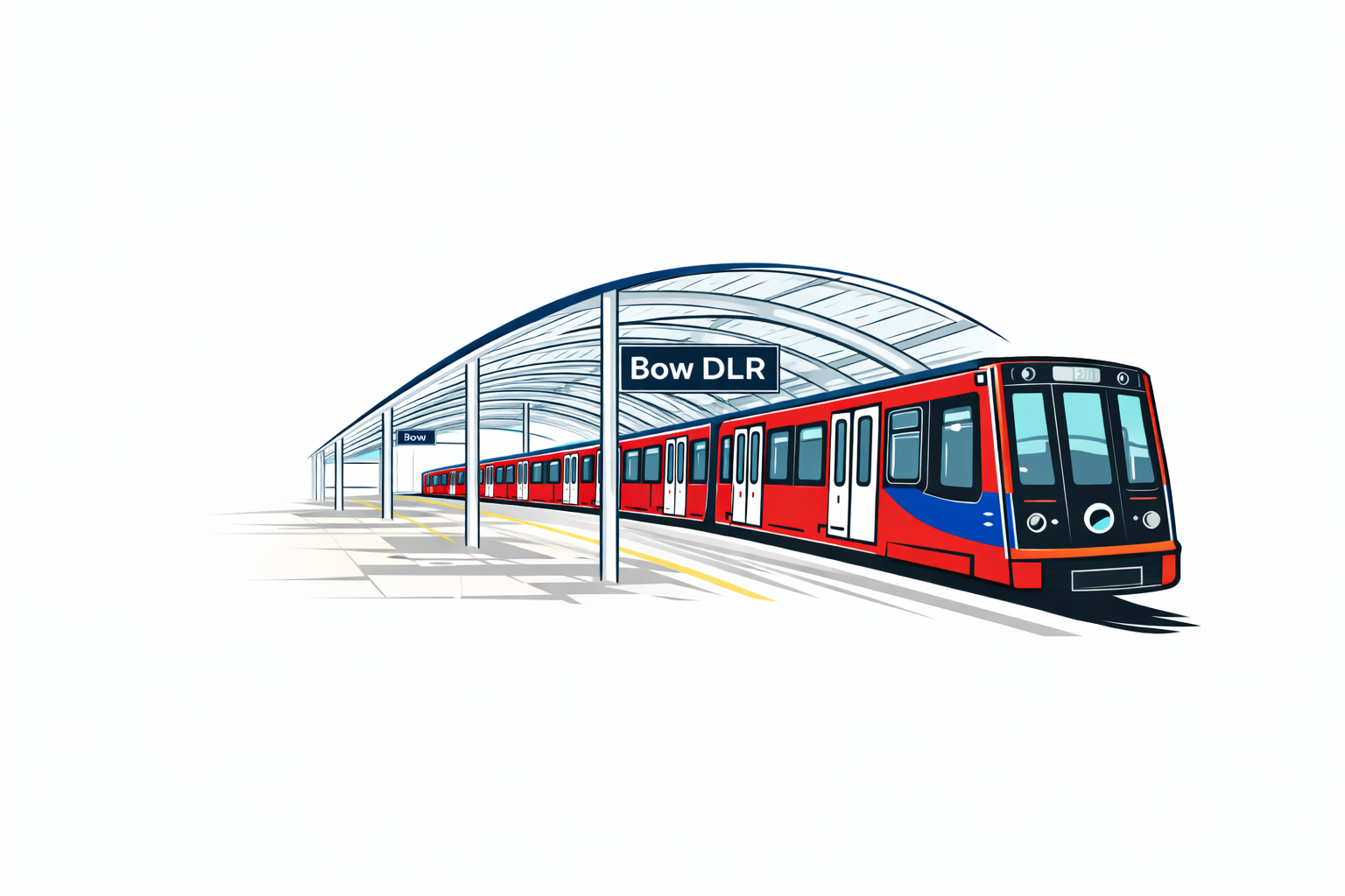 Illustration of a DLR train at Bow station